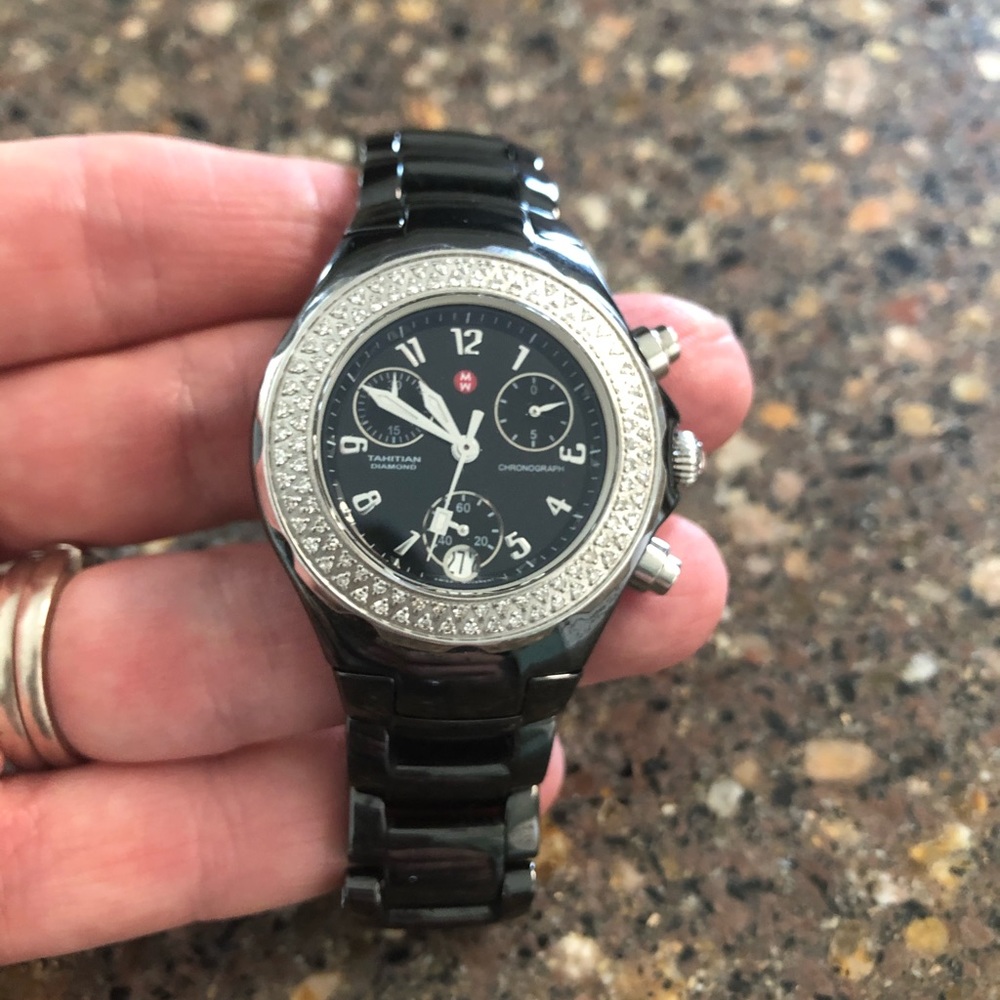Michele Tahitian diamond black-ceramic watch